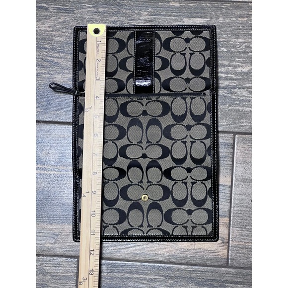 Coach Signature C Jacquard Trifold Wallet Grey Black Patent Leather Trim Large - Picture 8 of 10